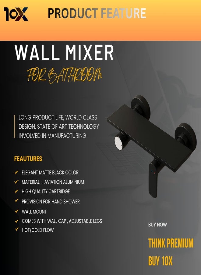 10X All Black Wall Mixer 2 in 1 for Bathroom ZH-14009 | Hot & Cold | Piano Key Controls | Dual Flow (Waterfall & Normal) | Modern Flat Design - Image 2